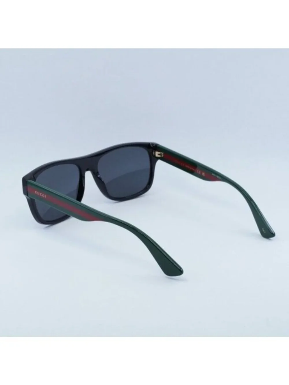 Gucci GG0341S 001 Sunglasses Black and Green with Red Stripe Square Frame
